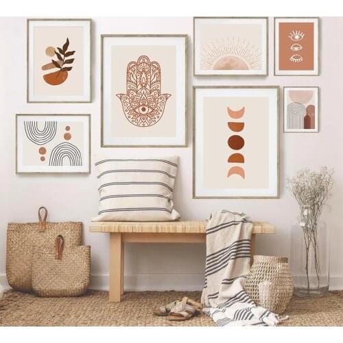 Abstract Hand Of Fatima Sunlight Moon Phase Boho Poster Canvas Painting Wall Art Print Pictures Living Room Home Decoration