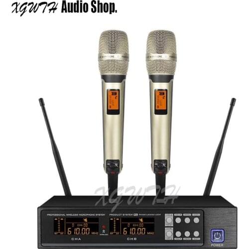 UHF Wireless Microphone System Professional Dual Mic Dynamic Handheld Condenser Laval Lavaler Microphone for Stage Karaoke