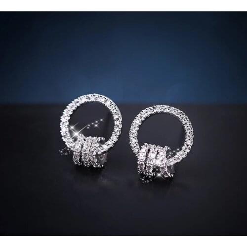 Shine Earrings 925 Sterling Silver Exaggerated Unique Silver Noble Jewelry Earings Fashion Jewelry Zircon Stud Earrings Round