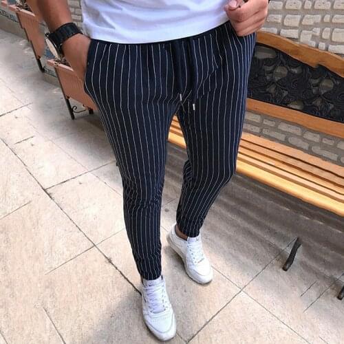 Plus Size 5XL Mens Fashion Striped Pencil Pants Casual Drawstring Trousers Male Jogger Fitness Streetwear Breathable All-match