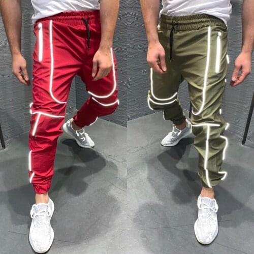 Reflective trousers mens street night run hip hop thin section health street clothing mens fashion goods jogger casual pants