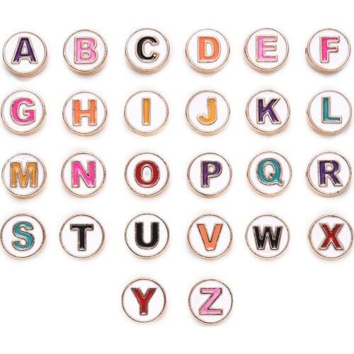 26pcs/set 10mm Alloy Mix Color Letter Beads Double Sided Dripping Oil Letter Beads For Jewelry Making Necklace DIY Accessories