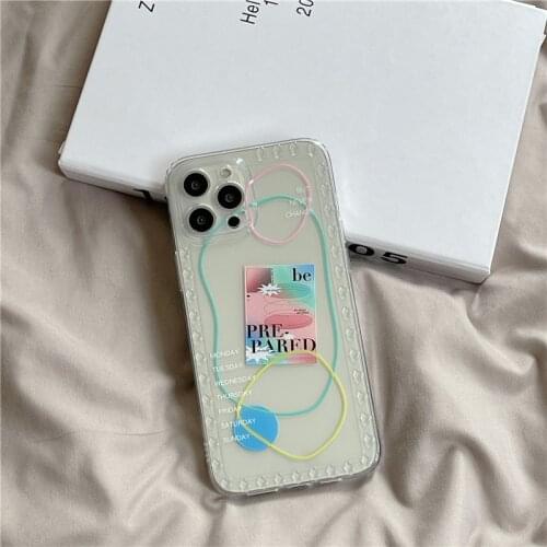 Retro Korean sweet line art Transparent Phone Case For iPhone 11 12 Pro Max Xs Max XR Xs 7 8 Plus X 7Plus case Cute Soft Cover