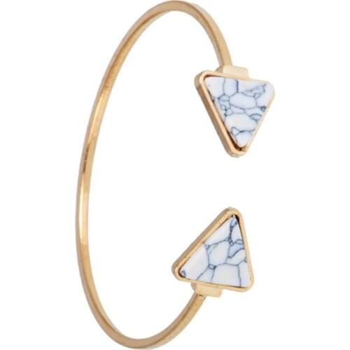 FYSL Light Yellow Gold Color Geometric Shape Green Turquoises Open Bangle White Howlite Stone Jewelry