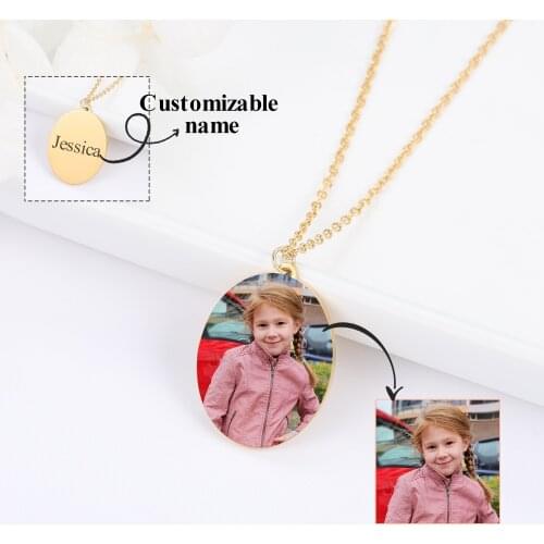 Custom Oval Photo Necklace Personalized pet Photo Jewelry Stainless Steel Pendant For Couples Fathers Day Family member Gift