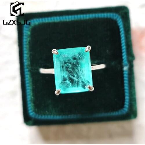 GZXSJG Paraiba Tourmaline Gemstones Ring for Women Solid 925 Sterling Silver 10x12 Emerald cutting stone for engagement Fine