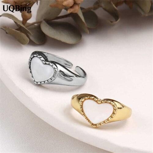 Fashion Beautiful Sterling Silver 925 Heart Rings Gold Silver Color Shell Open Rings For Women Finger Jewelry