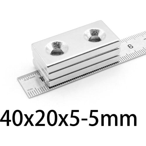 2-15PCS 40x20x5-5mm Strong Quadrate Neodymium Magnet Double Hole 5mm NdFeB Magnetic 40x20x5-5 Rare Earth Magnets 40*20*5-5mm