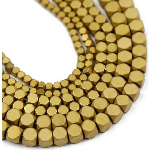 Matte Natural Gold Square Hematite Stone 2/3/4MM Spacer Loose beads for diy Jewelry Bracelet Necklace Making Accessories Finding