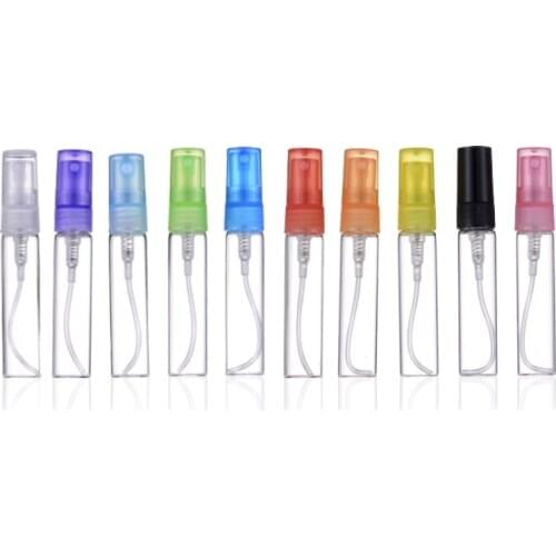 MUB - 50pcs/lot 5ml Portable Mini Perfume Glass Bottle Refillable Atomizer Perfume Colored Plastic Pump Empty Cosmetic Container