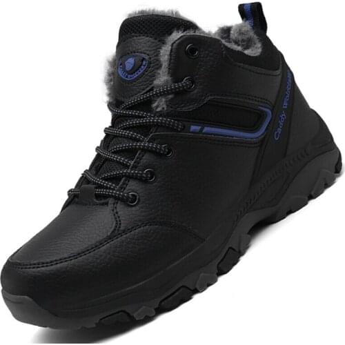 Mens Boots Outdoor Non-slip Snow Boots Quality Leather Waterproof Men Winter Work Shoes Plush Warm Hiking Boots Big Size 39-45