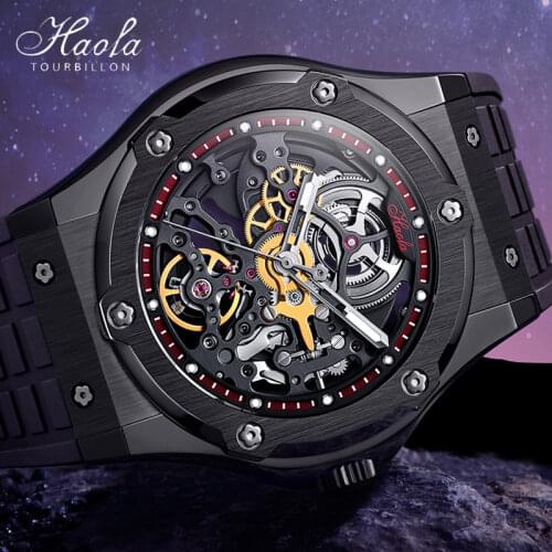 HAOFA Skeleton Watches Mens 2021 Mechanical Automatic Wrist Watch For Men Sapphire Hollow Power Reserve 80h Clock zegarek meski