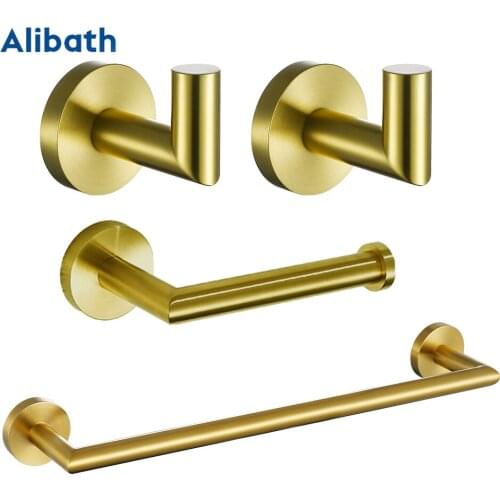 Bathroom Hardware Set Wall Robe Hook Towel Rail Bar Rack Bar Shelf Toilet Paper Holder Bathroom Accessories Sets Brushed Gold