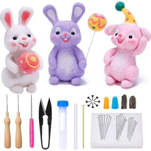 LMDZ Relaxed DIY Handmade Cute Rabbits Doll Wool Needle felting Kit Manual Felting Kit for Beginners with Instructions