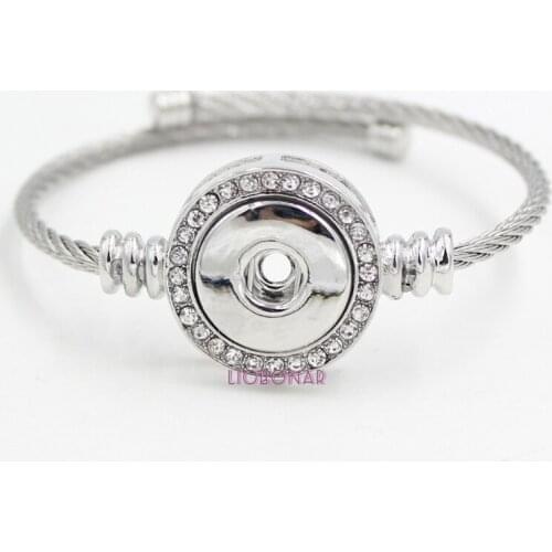 New Arrival 18mm Snap Jewelry Stainless Steel Wire Bangle Round Crystal Snap Bracelets&Bangle For Women Pulsera Brazalete