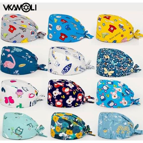 New Scrub Caps Nurse Scrubs Hat Nursing Skull Cap Women Men 100% Cotton Dental Headwear Pet shop Laboratory Work Hats