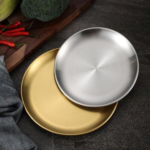 Stainless steel thickened disc golden color coffee shop tray fruit plate cake plate vegetable plate shallow plate