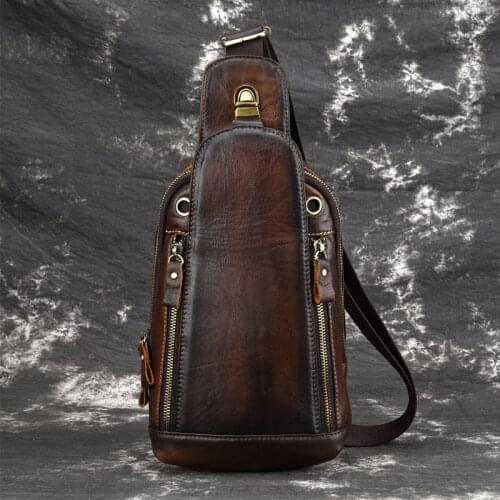 Original Leaether Chest Bag Men Sling Chest Packs Mens Crazy Horse Leather Messenger Bags Male Vintage Crossbody Shoulder Bags