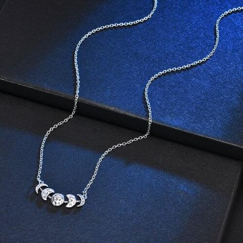 Vintage Womens Silver Color Lunar Eclipse Moon Phase Pendant Necklace Jewelry Gift Initial Necklace