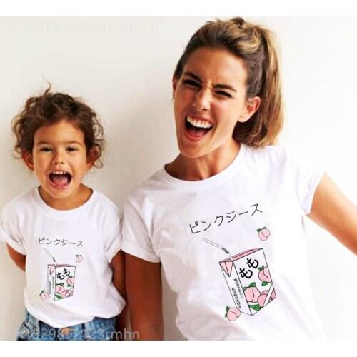 Peach Juice Japanses Aesthetic Grunge T-Shirt Lovely Family Matching Clothes Mommy and Daughter Tops Summer Family Look Clothes