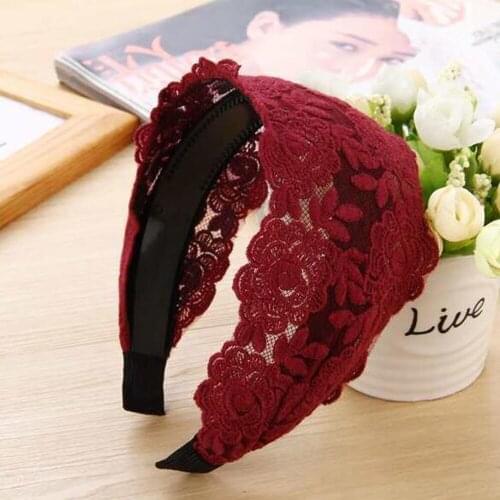 Fashion Korean Womens Lace Headband Wide Hollow Handmade Hair Band for Makeup Spa Hair Accessories Vintage Ladies Headwear