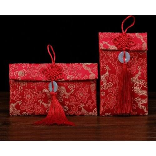 Dropshipping!Chinese styleTassel Design Red Packet Multiple Patterns Traditional Fabric New Year Red Packet for Festival Wedding