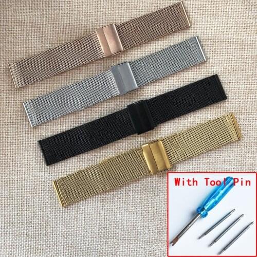 Milanese Watch Band Stainless Steel Wristband Replacement Black Gold Strap 14mm 16mm 18mm 20mm 22mm With Tool Pin Free Shipping
