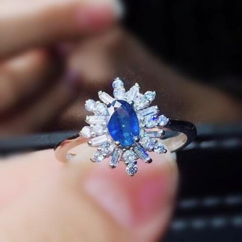 Natural real sapphire luxury ring Per jewelry 925 sterling silver 4*6mm 0.6ct gemstone Fine jewelry Women rings J212038