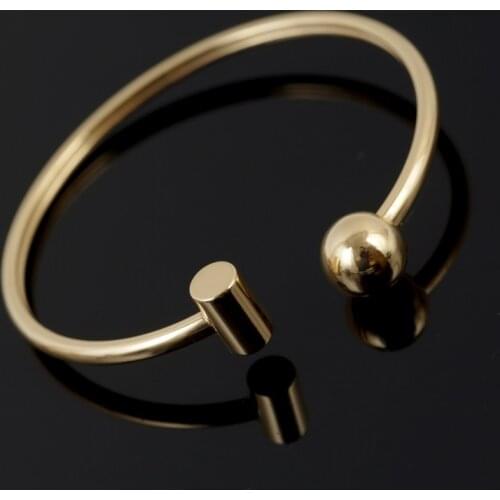 Luxury Round Ball Open Cuff Bracelets For Women Men Jewelry Stainless Steel Simple Bangles for Womens Ladies Couple Gifts