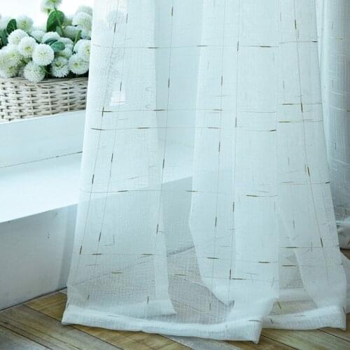 Modern Linen Tulle Curtain Window Screening Drapes for Living Room Gold Plaid Sheer Voile Curtains for Kitchen Blind Home Decor