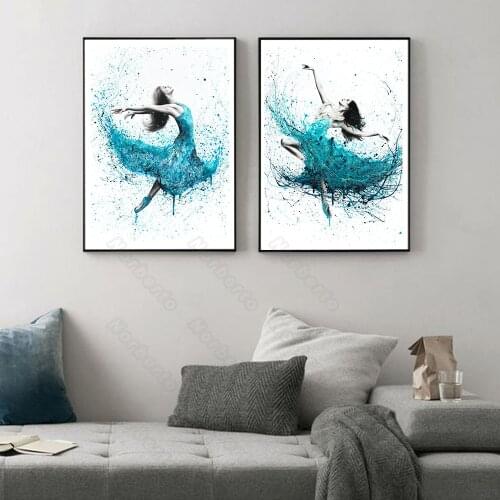 Modern Style Canvas Painting Wall Poster Art Attractive Ballet with Turquoise Rain for Living Room Bedroom Kitchen Wall Decorati