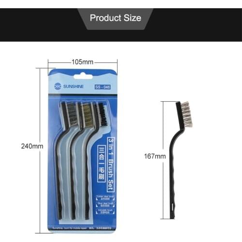 SS-046 3 in 1 Gold/Silver/Anti-static Steel Brush Cleaning Brush Phone Maintenance Motherboard BGA Soldering Repair Tools