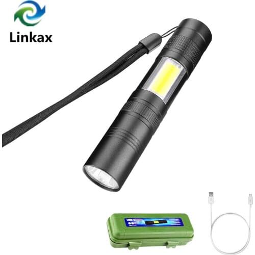 Ultra Bright COB LED Flashlight Lantern USB Rechargeable Torch Built-in battery Gift Box Penlight Outdoor Emergency Lighting