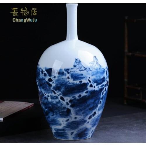 Changwuju in Jingdezhen the blue and white big size vase painted by Tangshengyao being home decoration and Chinese gift