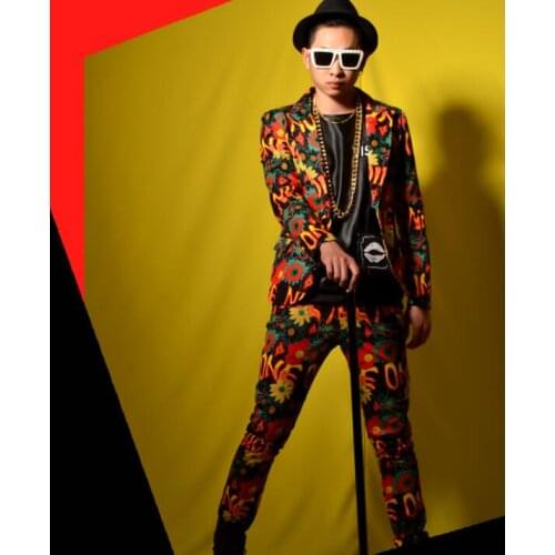 Gorgeous graffiti blazer men suits designs jacket mens stage costumes for singers clothes dance star style dress punk rock