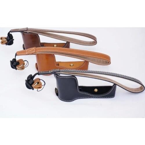 Vintage Leather Bottom Camera Bag Case For Sony A5000 A5100 Camera with Strap Black Coffee Brown