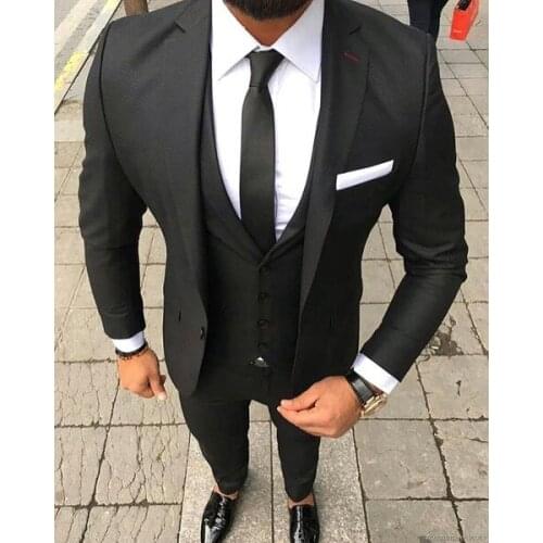 High Quality One Button Black Groom Tuxedos Notch Lapel Groomsmen Mens Wedding Prom Suits (Jacket+Pants+Vest+Tie) NO:90