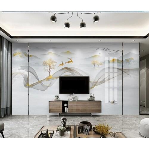High-end atmospheric ink landscape modern style bedroom living room background wall wallpaper