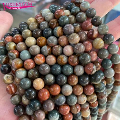 High Quality Natural Picasso Stone Smooth Round Shape Loose Spacer Beads 6/8/10/12/14/16mm DIY Gem Jewelry Accessories 38cm sk99
