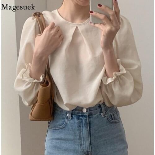 Long Sleeve Solid Womens Blouse 2021 Spring Chic Fashion Blouses Women Casual O-Neck Plus Size Shirt Tops Female Clothing 13333