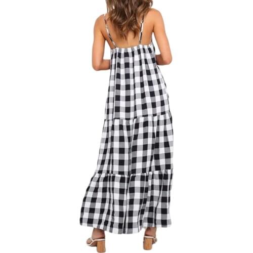 Womens Sexy Dress 2021 Summer Sleeveless Sling Dress Casual Loose Plaid Printing Dress Square Collar Bodycon One-piece