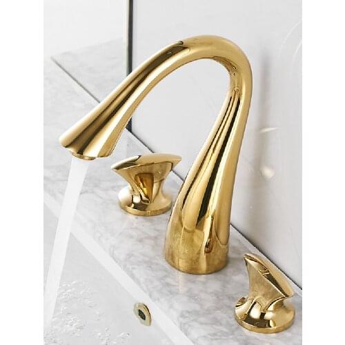 Gold Bathroom Widespread Basin Faucets Soild Brass Sink Mixer Hot & Cold Lavatory Crane Vessel 2 Handle 3 Hole Black Oil Brushed