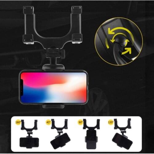 1 Piece Universal Car Rearview Mirror Mobile Phone Holder Tachograph Fixing Clip Black Clamping Range 50-85mm