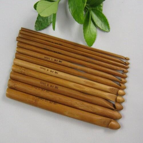 12pcs Sweater knitting Circular Bamboo Handle Crochet Hooks Smooth Weave Craft Needle 12 Size