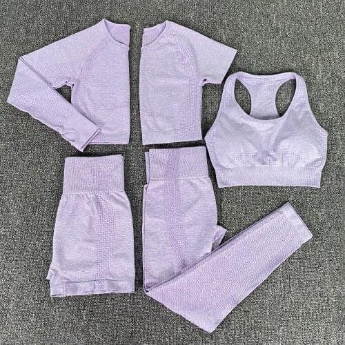 2/3/5pcs Women Seamless Yoga Set Workou Fitness Sports Suits Long Sleeve Crop Top High Waist Leggings Leggings Set