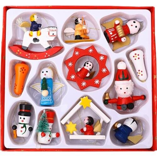 2021 Christmas Wooden Ornament Wood Hanging Pendants Chrismas Party Decorations Tree Puppets Kid Toy Dolls New Year Gifts