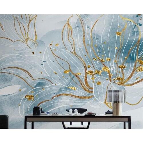 Modern home decoration 3d wallpaper ink golden flower painting living room porch bedroom room TV background wall wallpaper