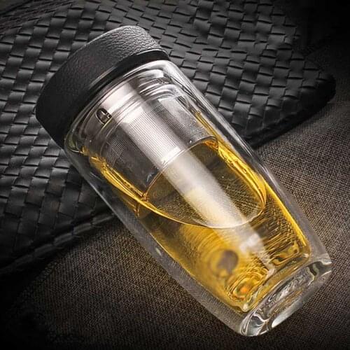 400ML Business Type Double Wall Glass Water Bottle With Stainless Steel Tea Infuser Filter Travel Portable Sport Water Tumbler