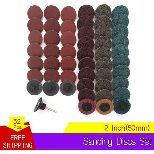 52Pc Sanding Discs Set,2" Inch Mix Roloc Quick Change Sanding Disc Roll Lock Surface Polishing Pad
