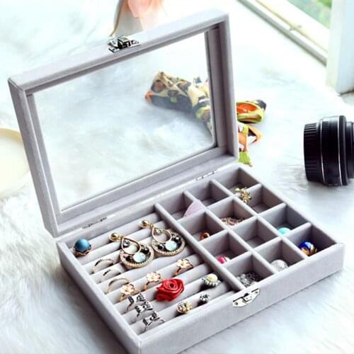 Velvet Jewelry Ring Earring Insert Display Cufflinks Organizer Box Wooden Flat Stackable Tray Holder Storage Showcase for Rings